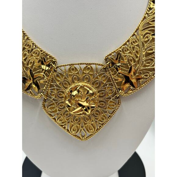 JOSE MARIA BARRERA Avon Spanish Falling Leaves Statement Filigree Bib Necklace - Picture 9 of 10